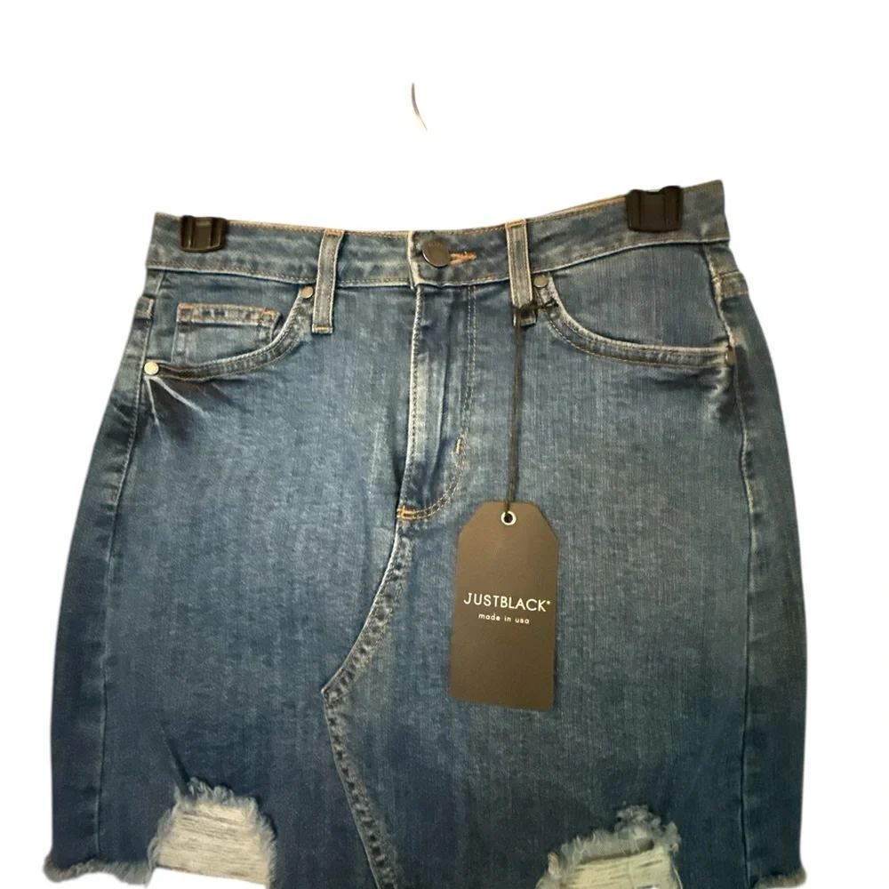 Just Black Distressed Denim Mini Skirt - Blue - Picture 1 of 2